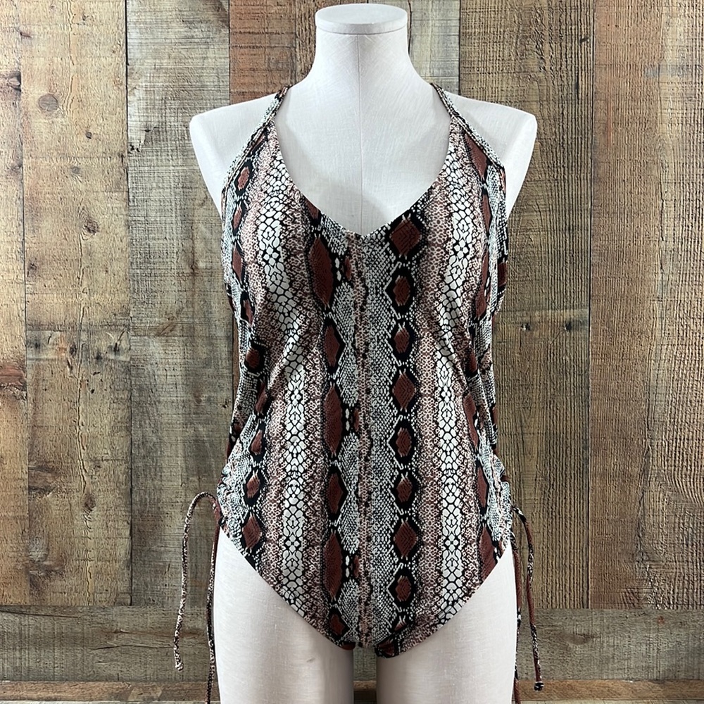Kona Sol Brown Black Snakeprint One Piece Bathing Swim Suit Womens‎ Large